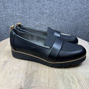 DrScholls Womens Black Faux Leather Slip-On platform Loafers Wedge Sole Size 7.5